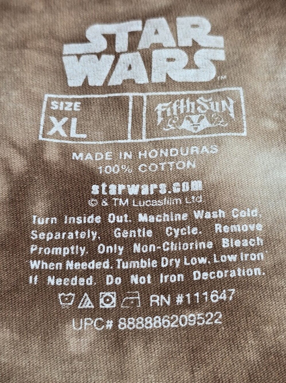 Star Wars Chewbacca Graphic T Shirt Fifth Sun Brown Tie-Dye 100% Cotton Men's XL - Picture 4 of 4